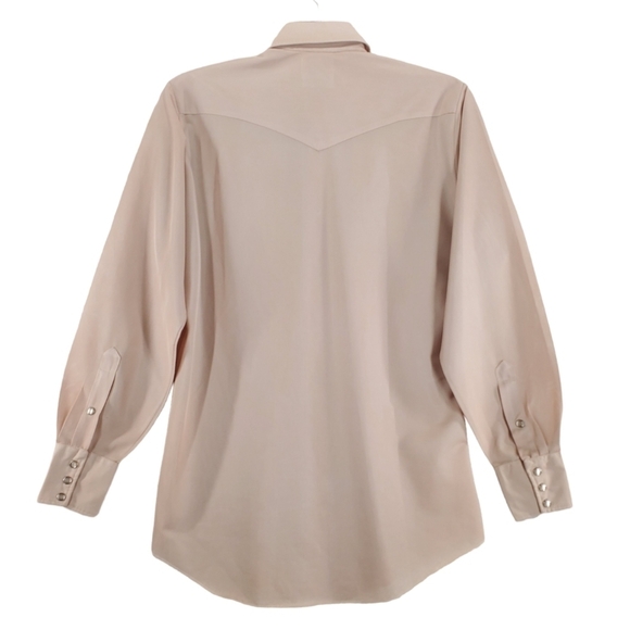 COPY Vtg H Bar C Shirt Men 15 1/2 Long Tail Slim Pearl Snap Tan Dacron Polyester - Picture 12 of 12